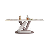 Oval marble dining table with sintered stone tabletop, seating 6 people in light luxury style